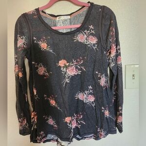 Sale🍁🍂 Jolt Charcoal Black Floral Lace Cutout Long Sleeve Blouse